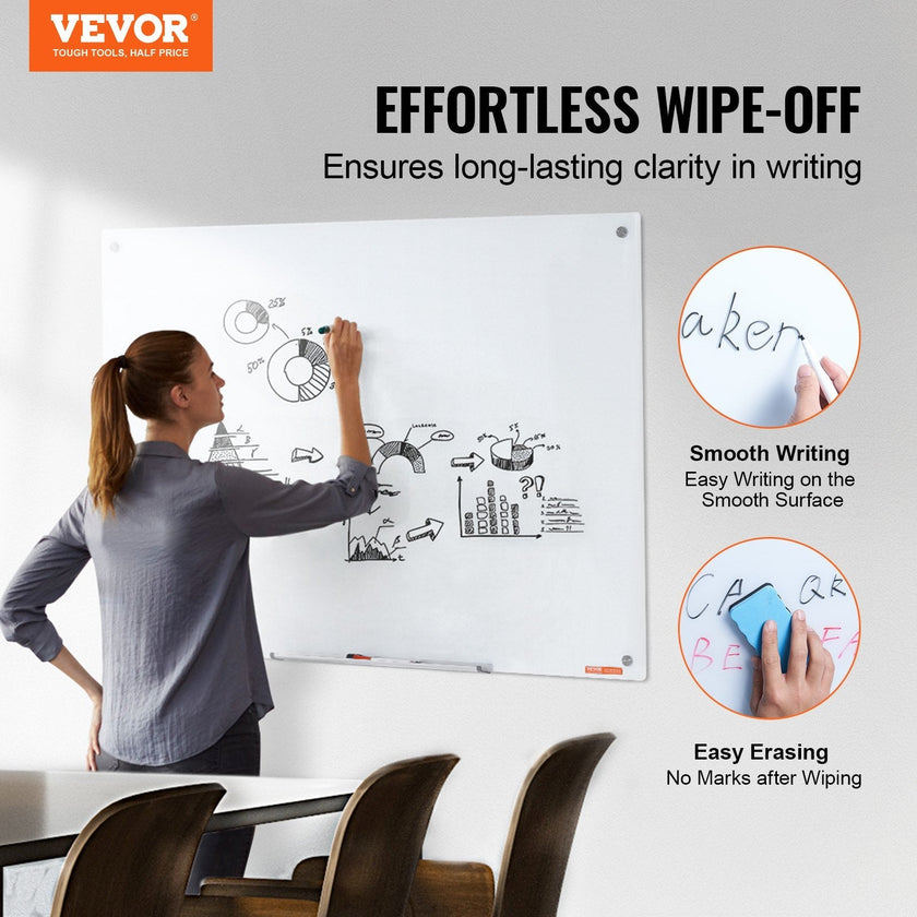VEVOR Magnetic Glass Whiteboard, Dry Erase Board 48