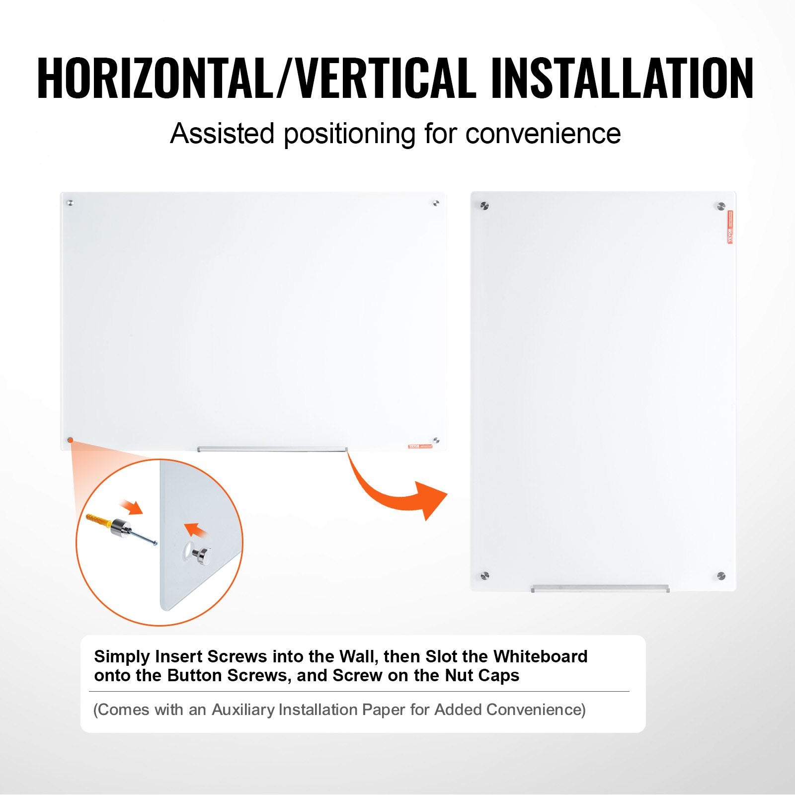 VEVOR Magnetic Glass Whiteboard, Dry Erase Board 48