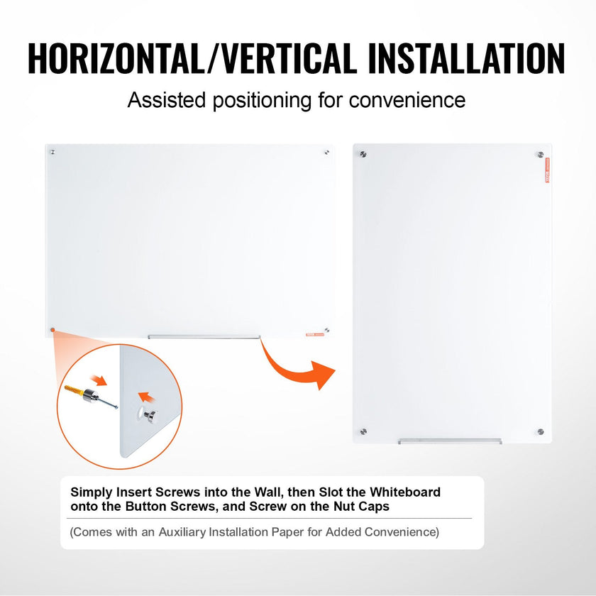 VEVOR Magnetic Glass Whiteboard, Dry Erase Board 48