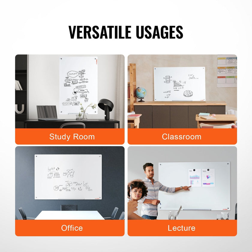 VEVOR Magnetic Glass Whiteboard, Dry Erase Board 48