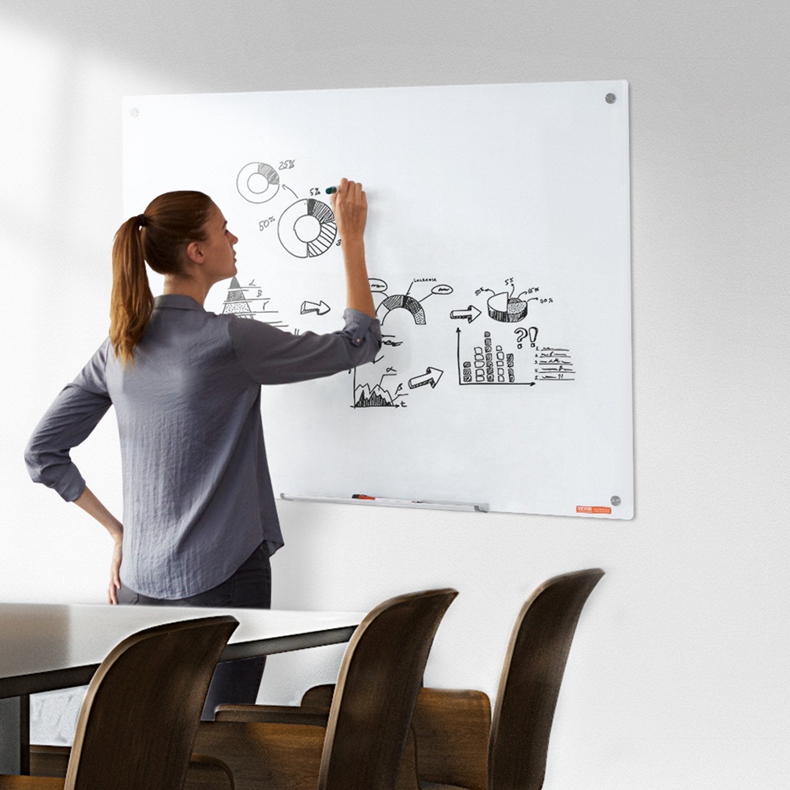 VEVOR Magnetic Glass Whiteboard, Dry Erase Board 48