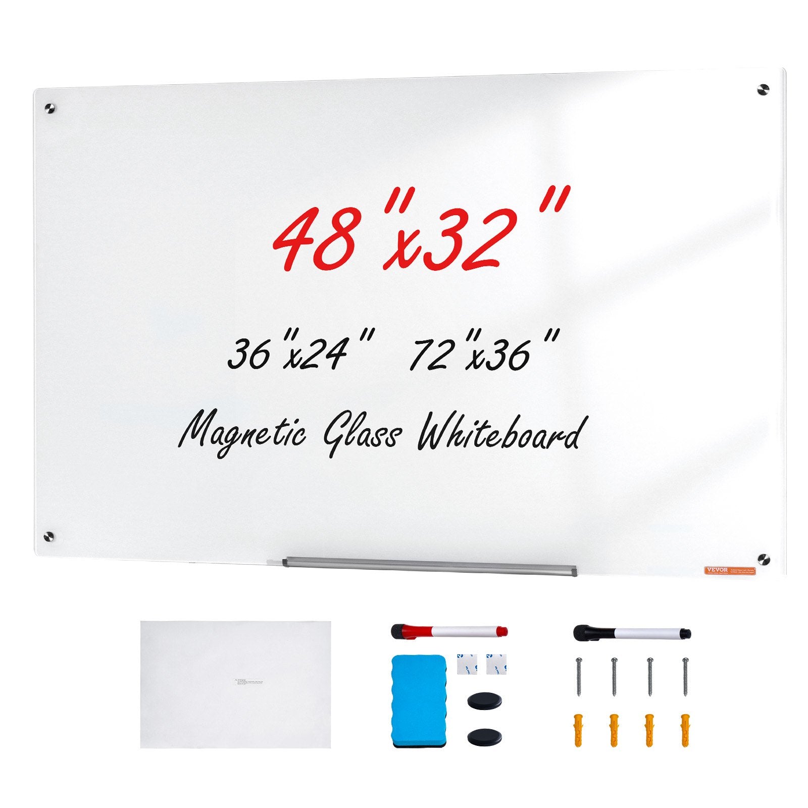 VEVOR Magnetic Glass Whiteboard, Dry Erase Board 48