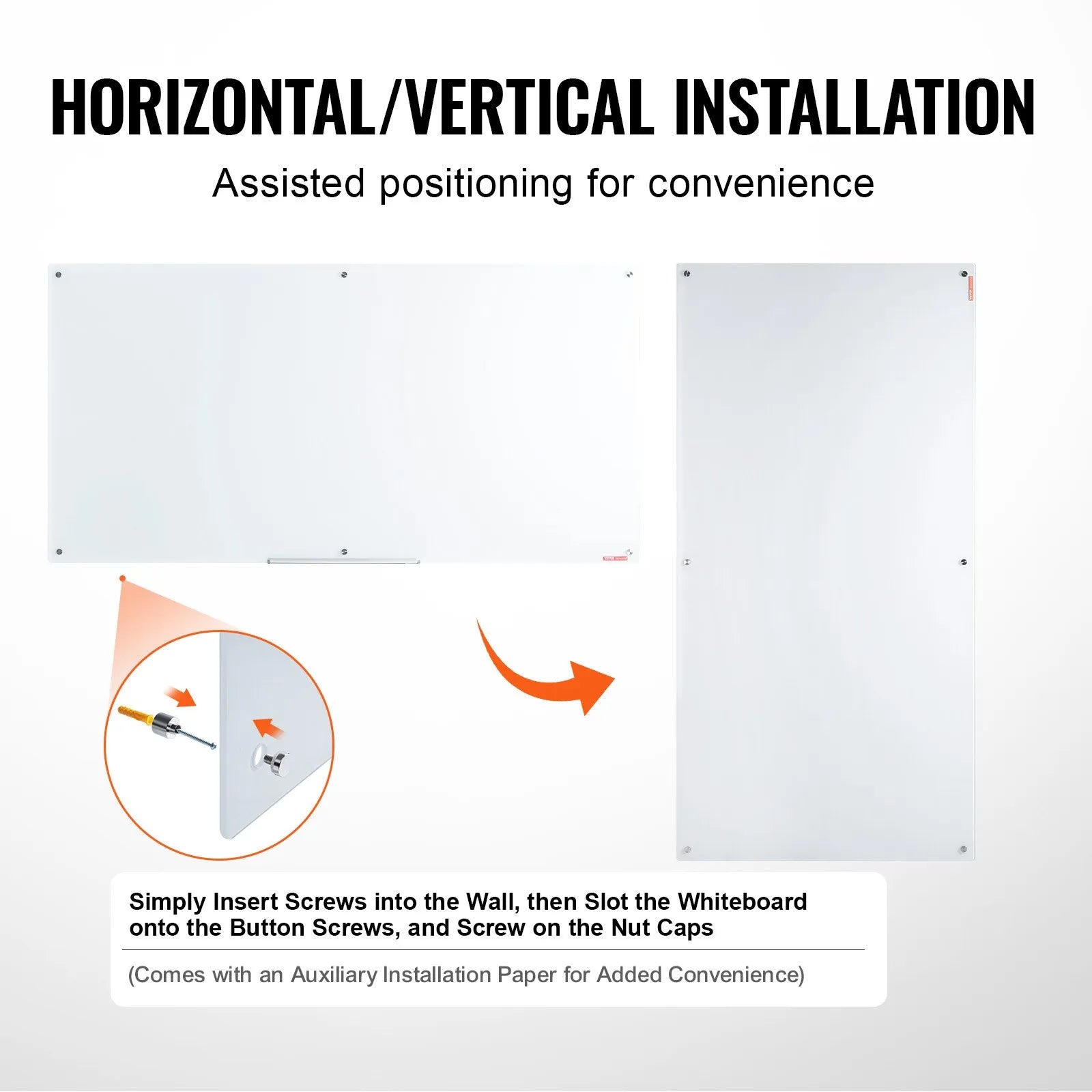 VEVOR Magnetic Glass Whiteboard, Dry Erase Board 72