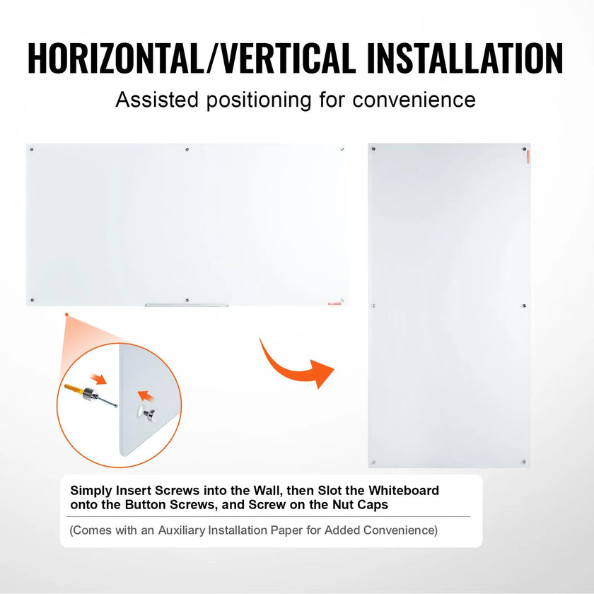 VEVOR Magnetic Glass Whiteboard, Dry Erase Board 72