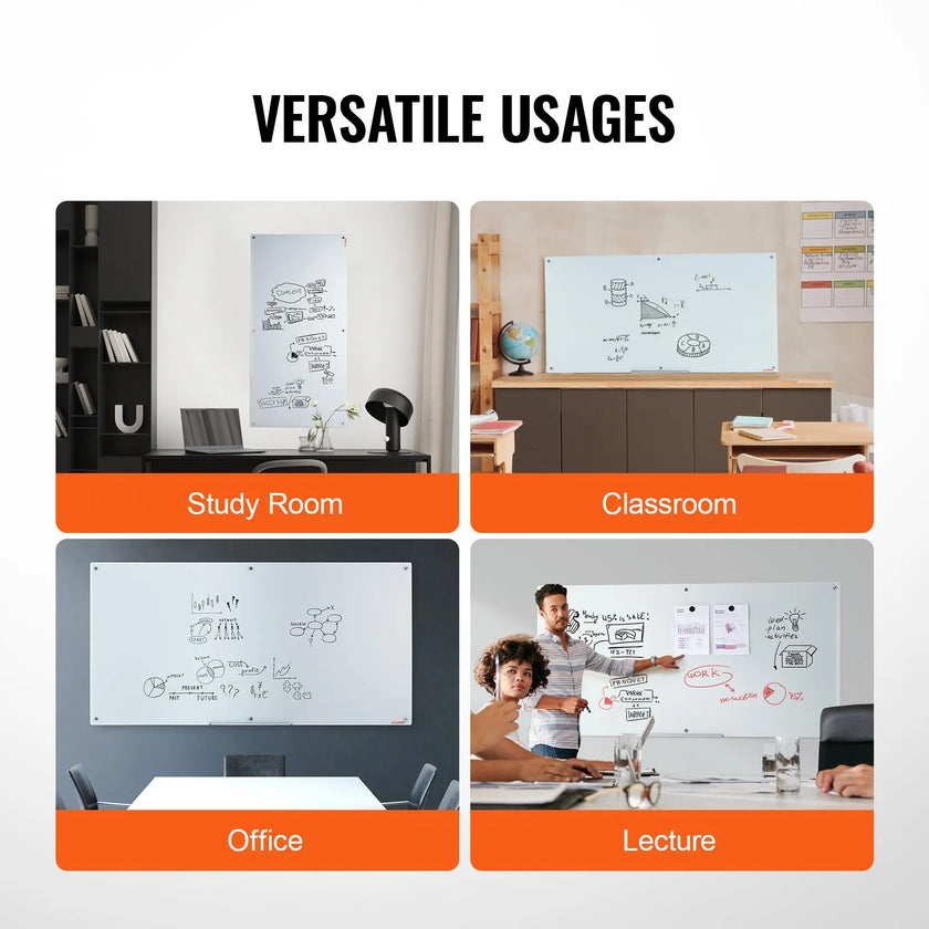 VEVOR Magnetic Glass Whiteboard, Dry Erase Board 72