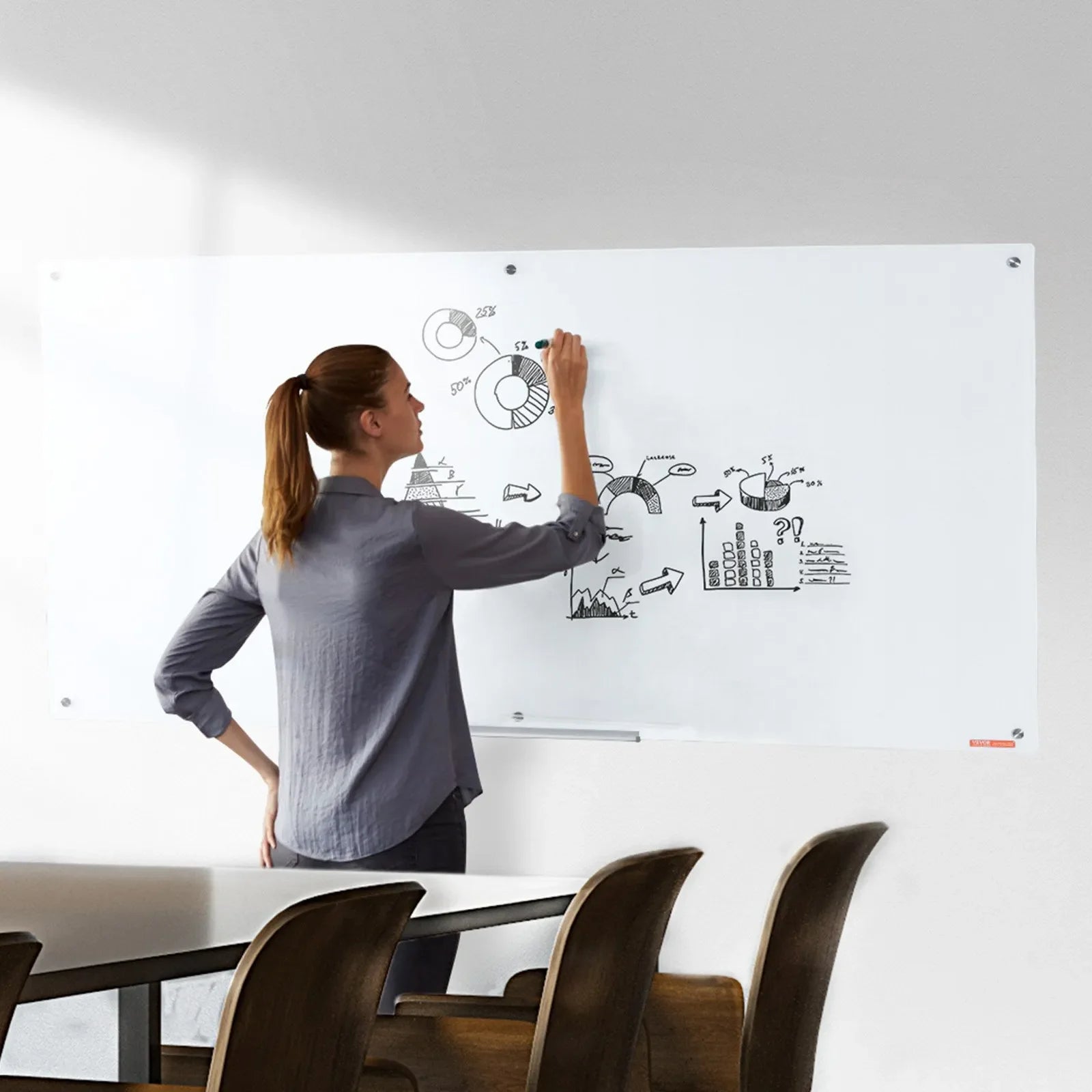 VEVOR Magnetic Glass Whiteboard, Dry Erase Board 72