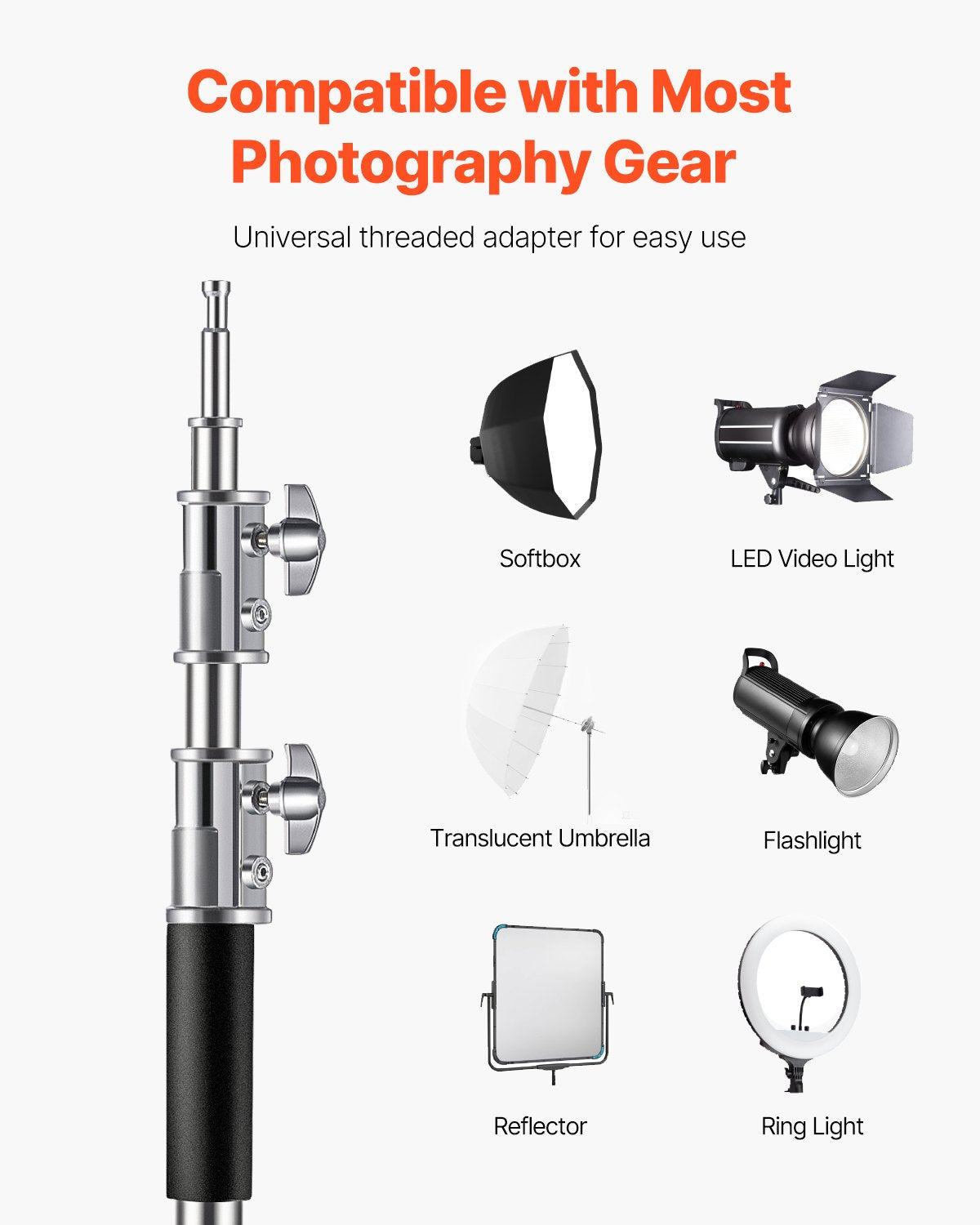 VEVOR C Stand Max Height 10.83 ft/330 cm Stainless Steel Photography Light Stand