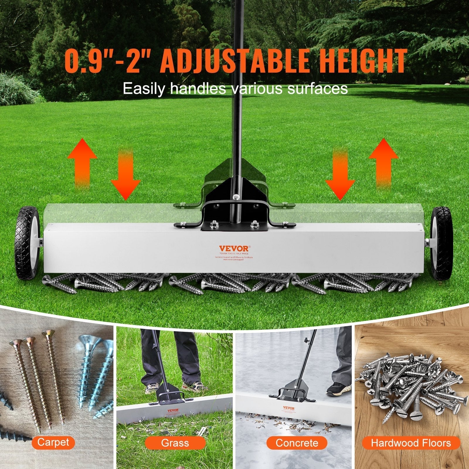 VEVOR 36-Inch Magnetic Sweeper with Wheels Telescoping Magnetic Pickup Tool