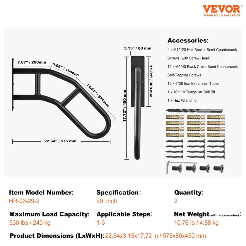 VEVOR 2 PCS Handrails for Outdoor Steps 29