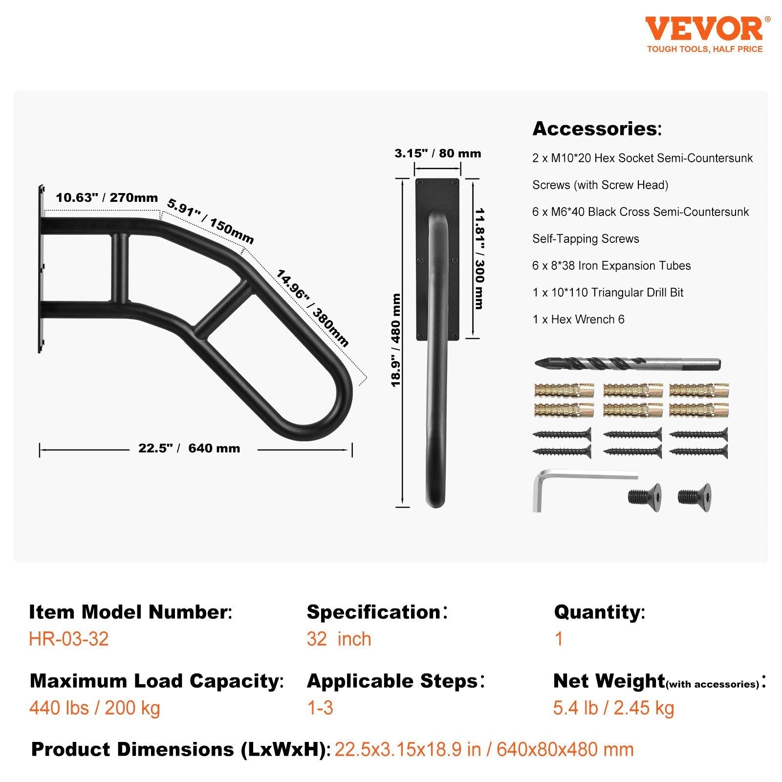 VEVOR Handrails for Outdoor Steps 32