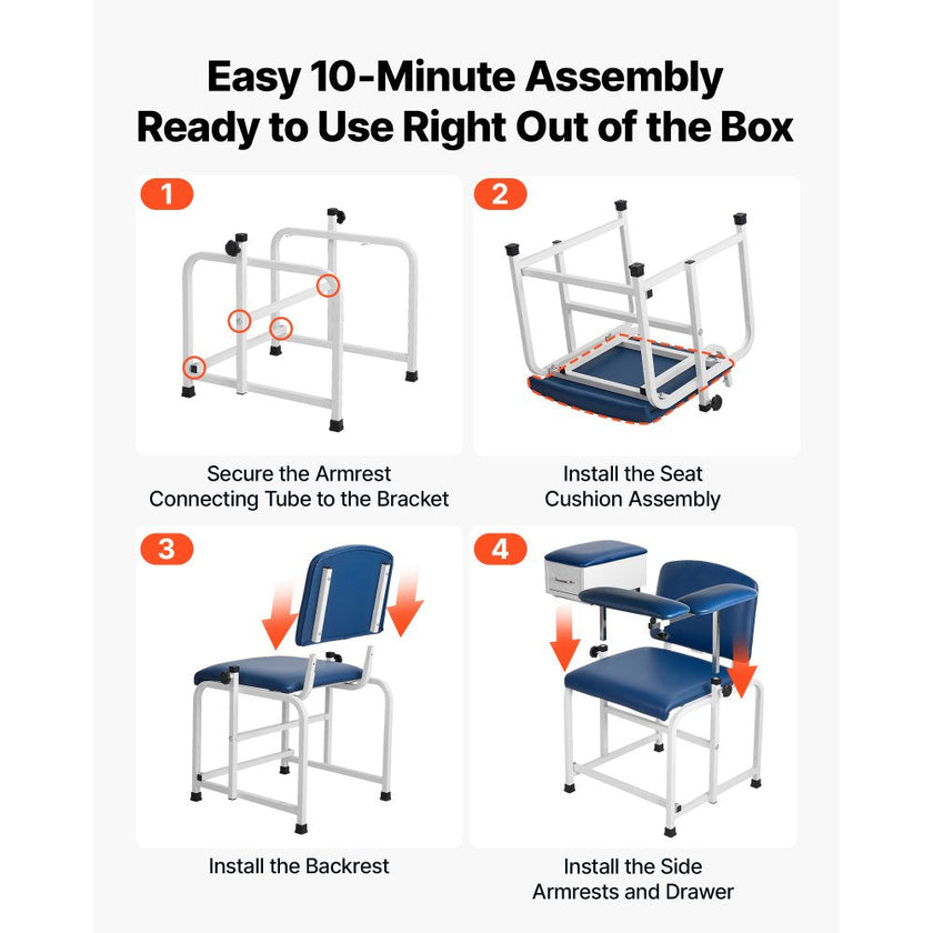 Phlebotomy Chair with Adjustable Armrests & Storage Drawer, 500 lb Capacity, Medical Blood Draw Chair