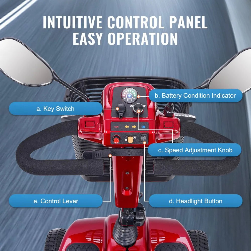 VEVOR Heavy-Duty 4 Wheel Mobility Scooter for Adults & Seniors - Folding Electric Powered Mobility Scooter & 12 Mile Long Range, All Terrain Travel Wheelchair with 9° Climbing Capacity, 265lb Capacity