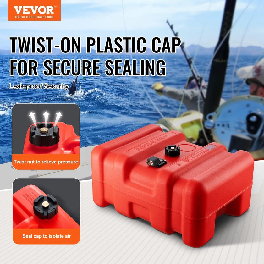 VEVOR Marine Fuel Tank, 14.53 Gallon/55L, Portable Boat Fuel Gas Tank for Outboard Engine Boats, Plastic Outboard Marine Boat Fuel Tank with Hose, Easy to Carry for Yacht, Fishing Boat, Deck Boat, Red