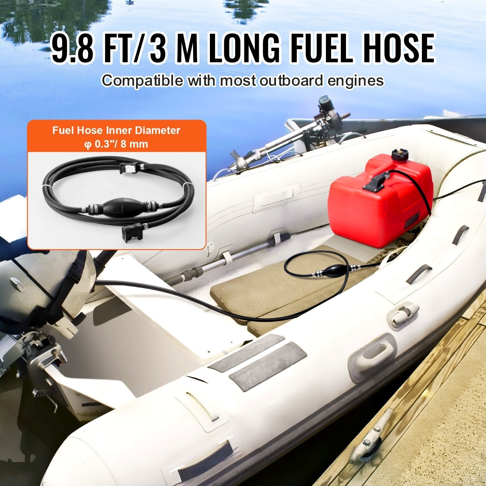 VEVOR Marine Fuel Tank, 3.17 Gallon/12L, Portable Boat Fuel Gas Tank for Outboard Engine Boats, Plastic Outboard Marine Boat Fuel Tank with Hose, Easy to Carry for Yacht, Fishing Boat, Deck Boat, Red