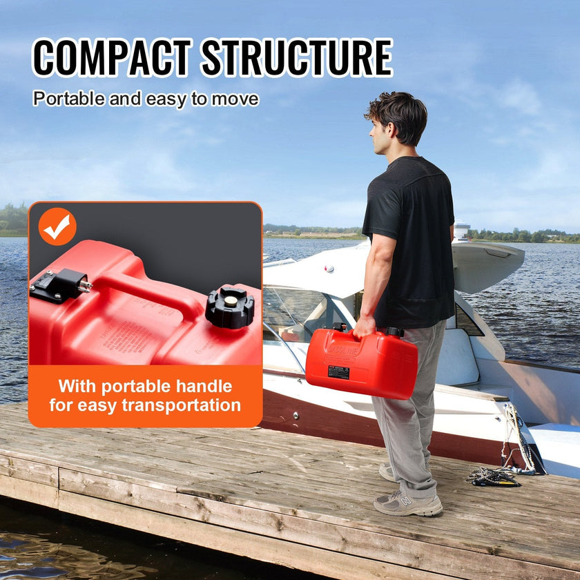 VEVOR Marine Fuel Tank, 3.17 Gallon/12L, Portable Boat Fuel Gas Tank for Outboard Engine Boats, Plastic Outboard Marine Boat Fuel Tank with Hose, Easy to Carry for Yacht, Fishing Boat, Deck Boat, Red