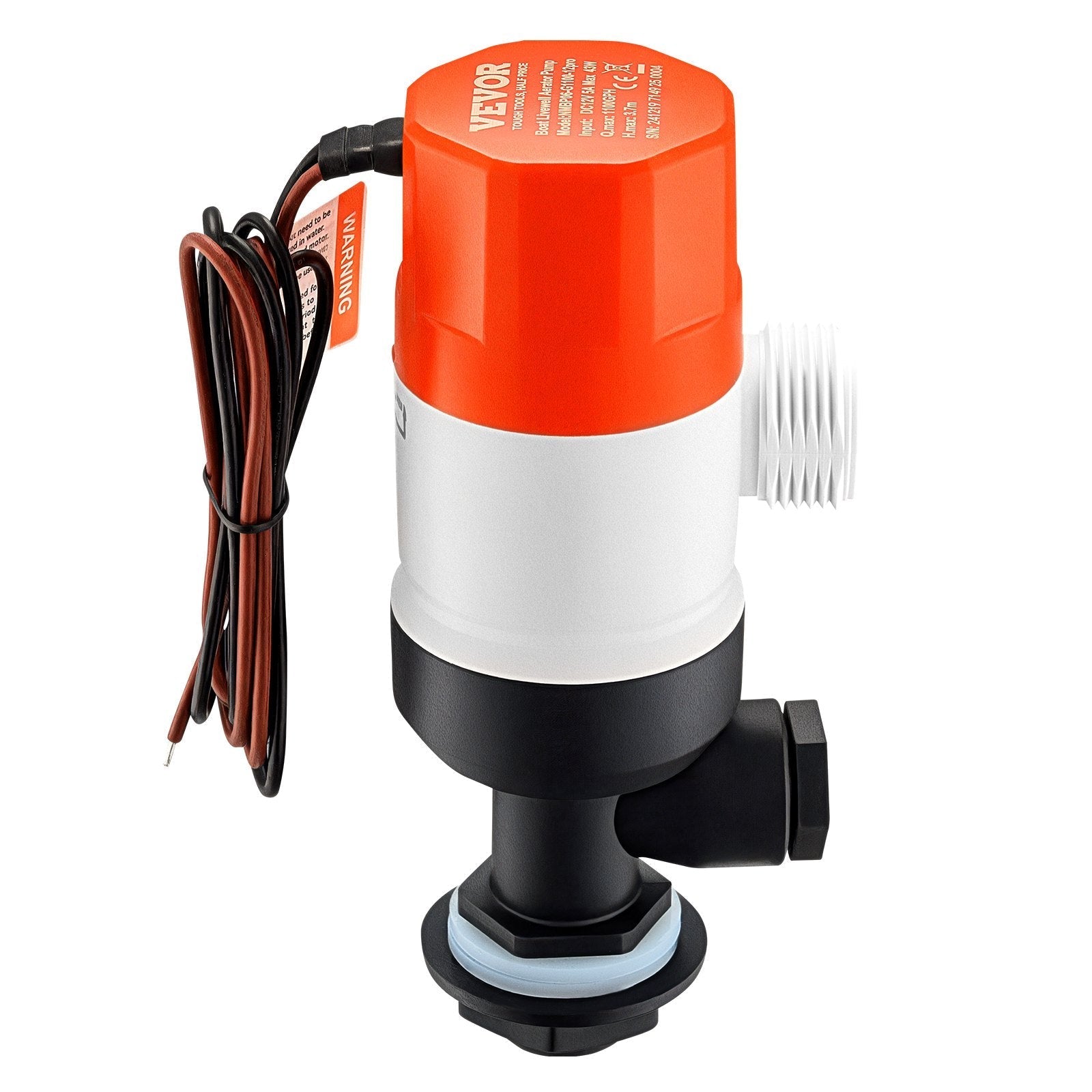 VEVOR Livewell Pump for Boat 12V 1100GPH Livewell Aerator Pump Straight 2 Inlets