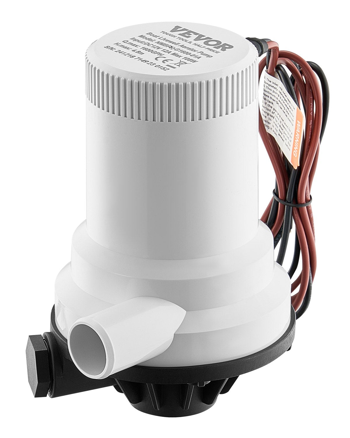 VEVOR Livewell Pump for Boat 12V 1600GPH Livewell Aerator Pump Straight 2 Inlets