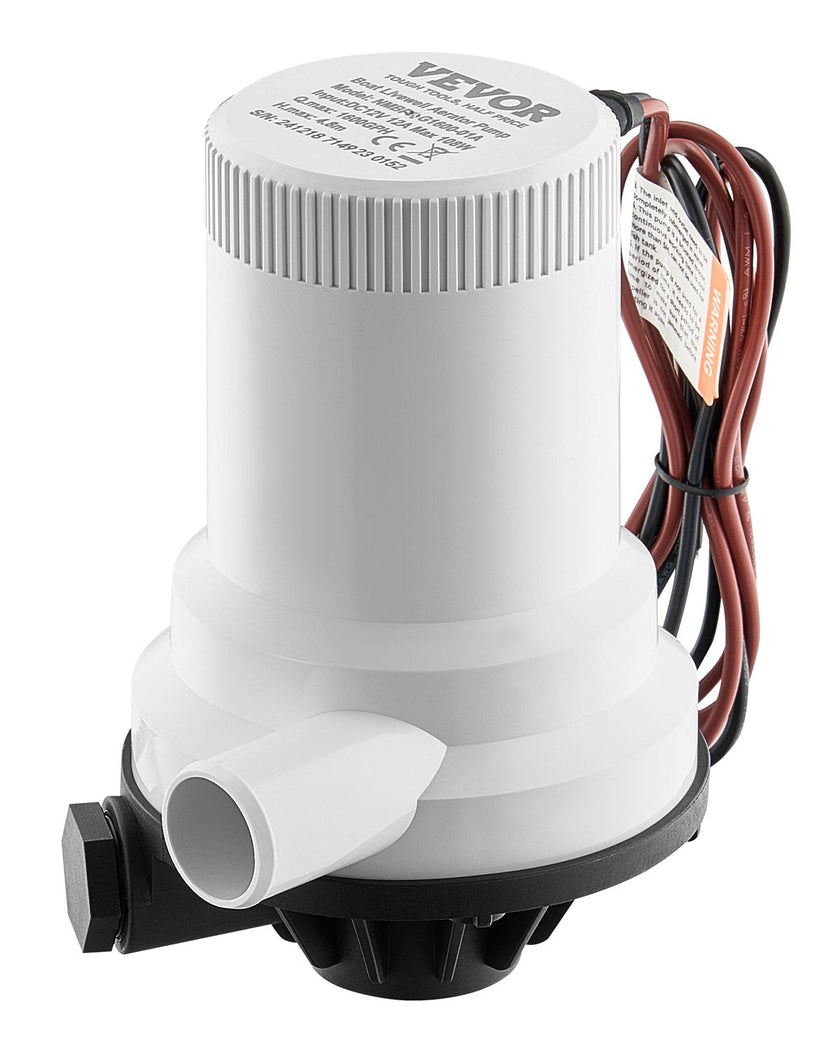 VEVOR Livewell Pump for Boat 12V 1600GPH Livewell Aerator Pump Straight 2 Inlets