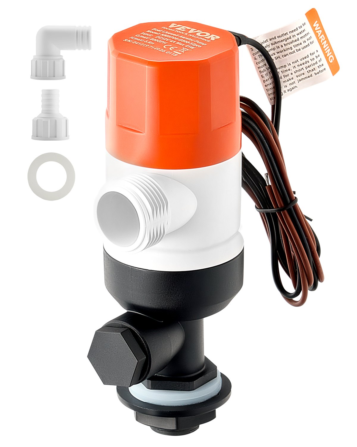 VEVOR Livewell Pump for Boat 12V 800 GPH Livewell Aerator Pump Straight 2 Inlets