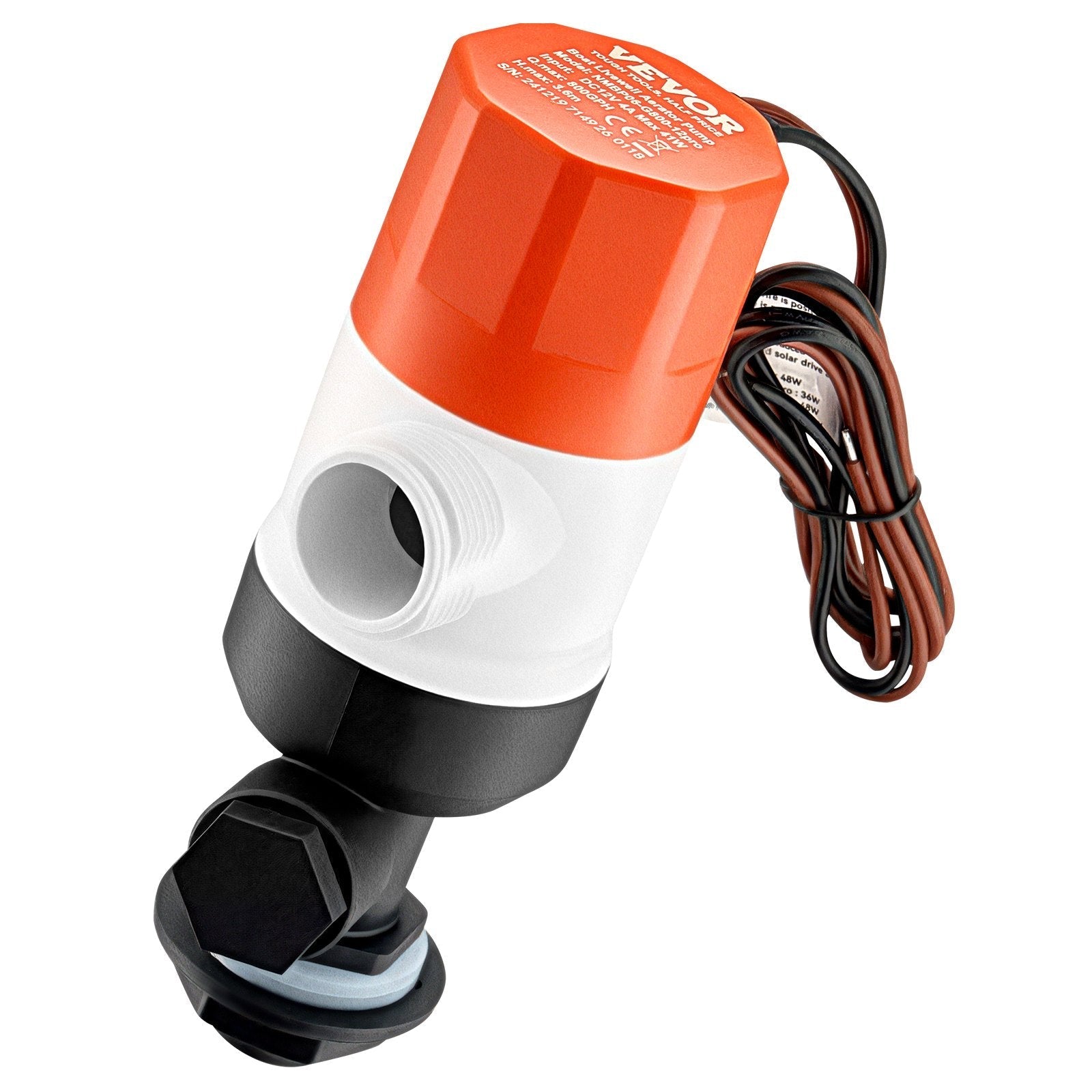 VEVOR Livewell Pump for Boat 12V 800 GPH Livewell Aerator Pump Straight 2 Inlets