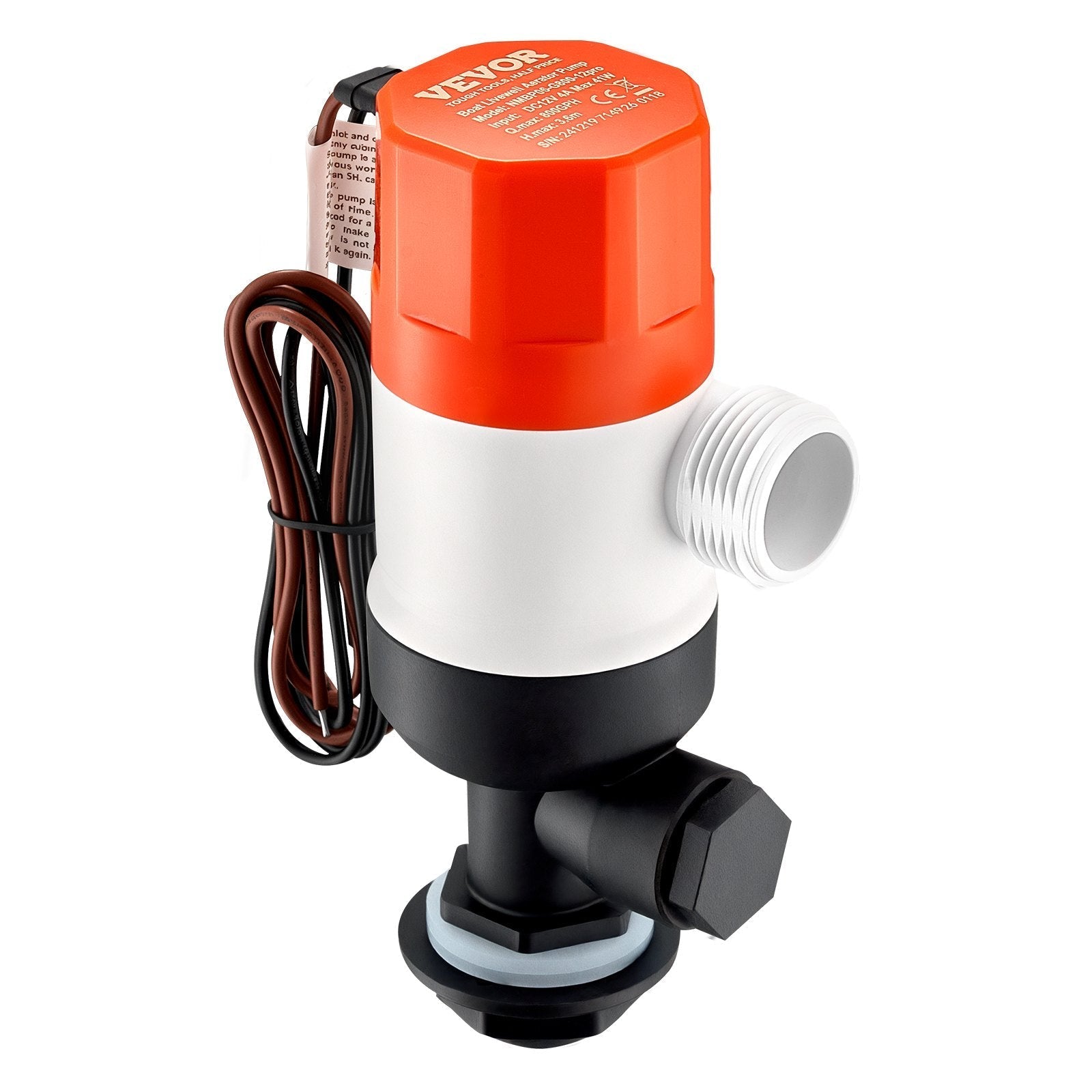 VEVOR Livewell Pump for Boat 12V 800 GPH Livewell Aerator Pump Straight 2 Inlets
