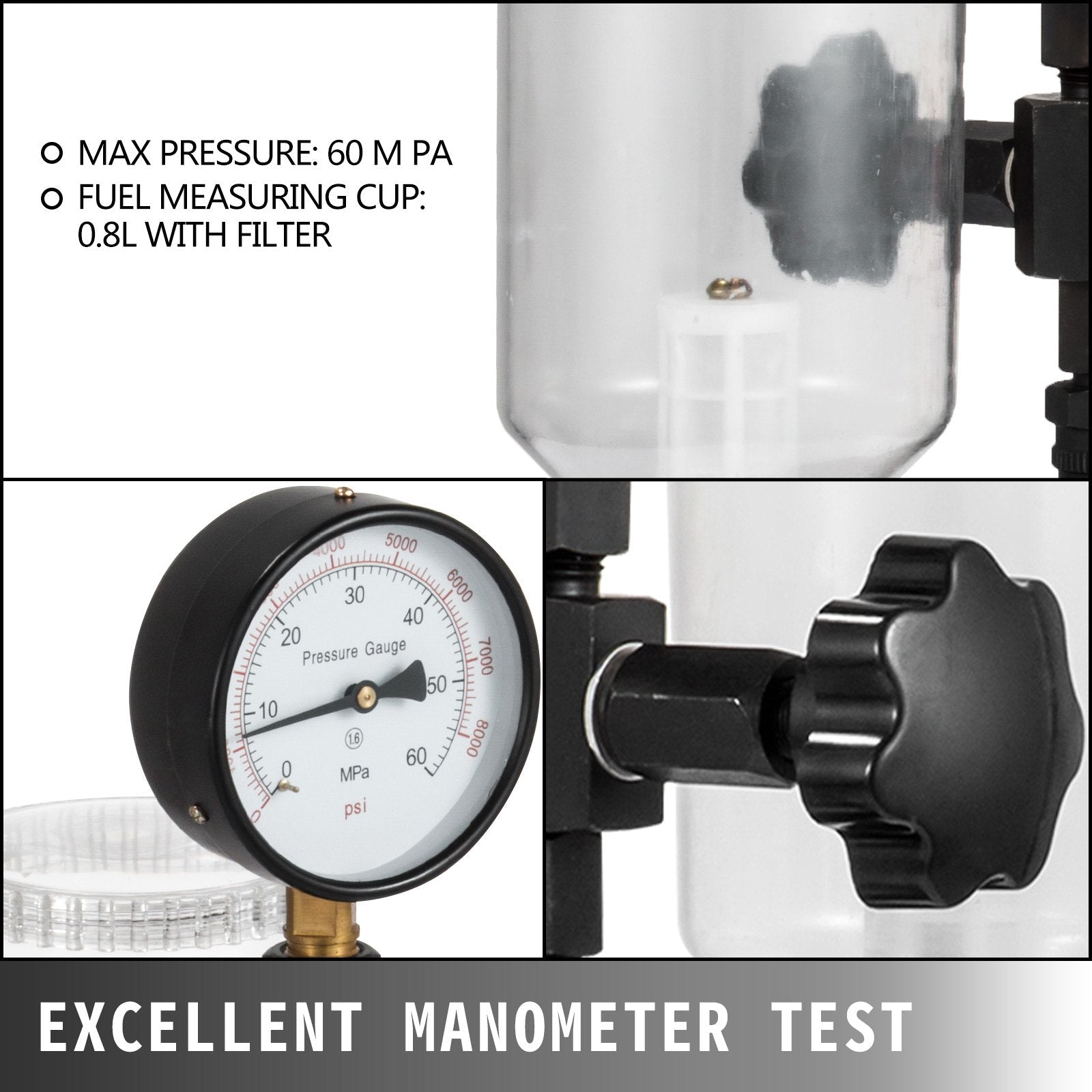 VEVOR 400Bar 6000PSI Diesel Fuel Injector Tester Diesel Injector Nozzle Tester with?Dual Scale Gauge to Adjust Injector Nozzle Pressure and Testing Diesel Injector Nozzle Pop Pressure Tester
