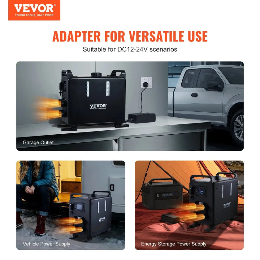 VEVOR 8KW Diesel Heater, 12V/24V All-in-One Diesel Air Heater, Bluetooth App, Remote Control & Display, CO Alarm, Fast Heating Vertical Portable Heater for Vehicles & Garage