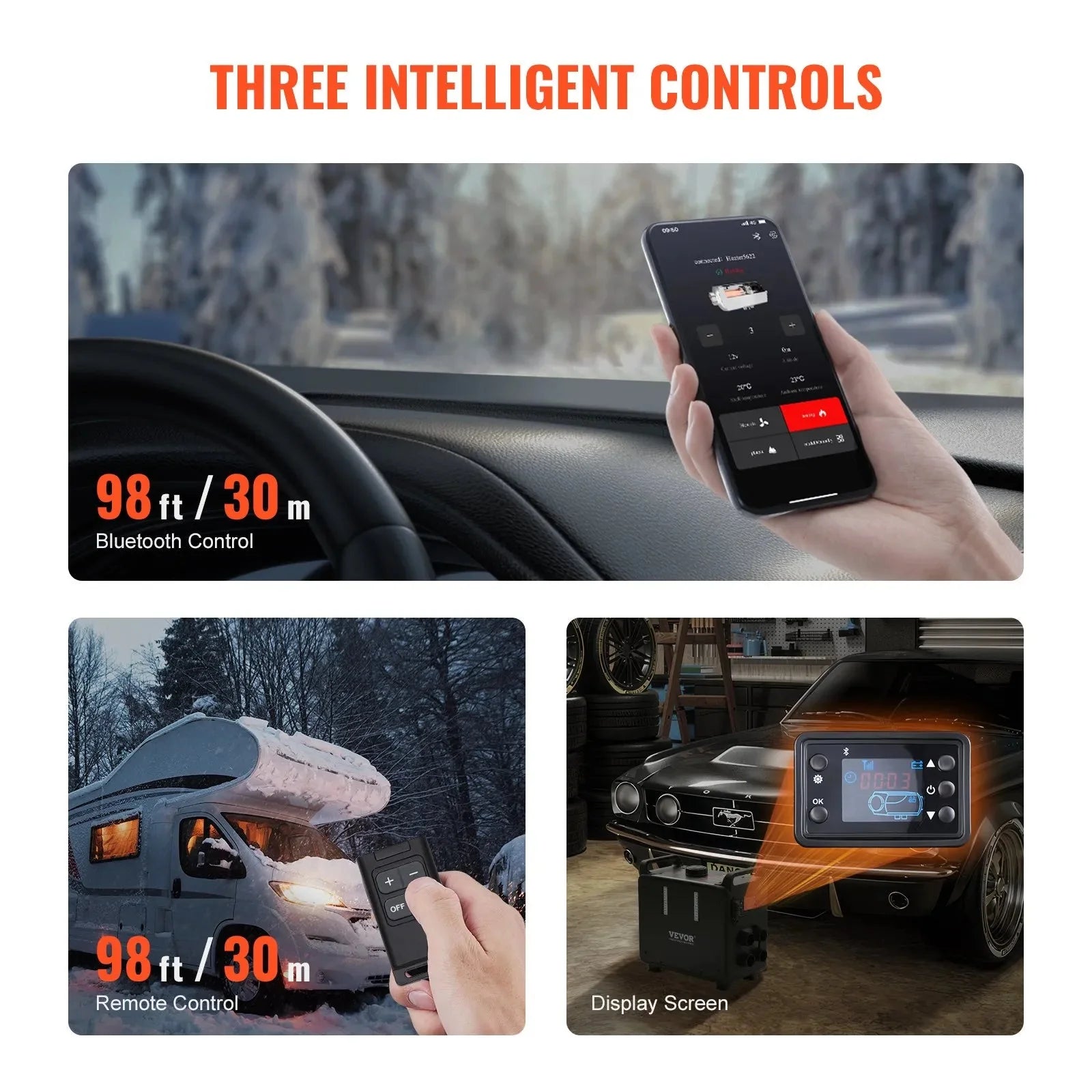VEVOR 8KW Diesel Heater, 12V/24V All-in-One Diesel Air Heater, Bluetooth App, Remote Control & Display, CO Alarm, Fast Heating Vertical Portable Heater for Vehicles & Garage