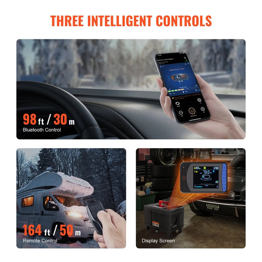 VEVOR 8KW Diesel Heater, 12V/24V All-in-One Diesel Air Heater with Bluetooth App, Remote Control, Display Screen & CO Alarm, Fast Heating Portable Diesel Heater for Vehicles and Garage