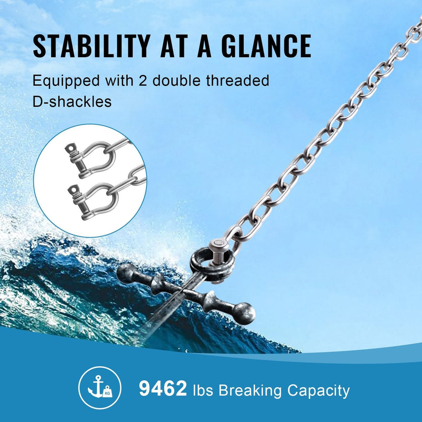 VEVOR Boat Anchor Chain Stainless Steel Lead Chain 1/4