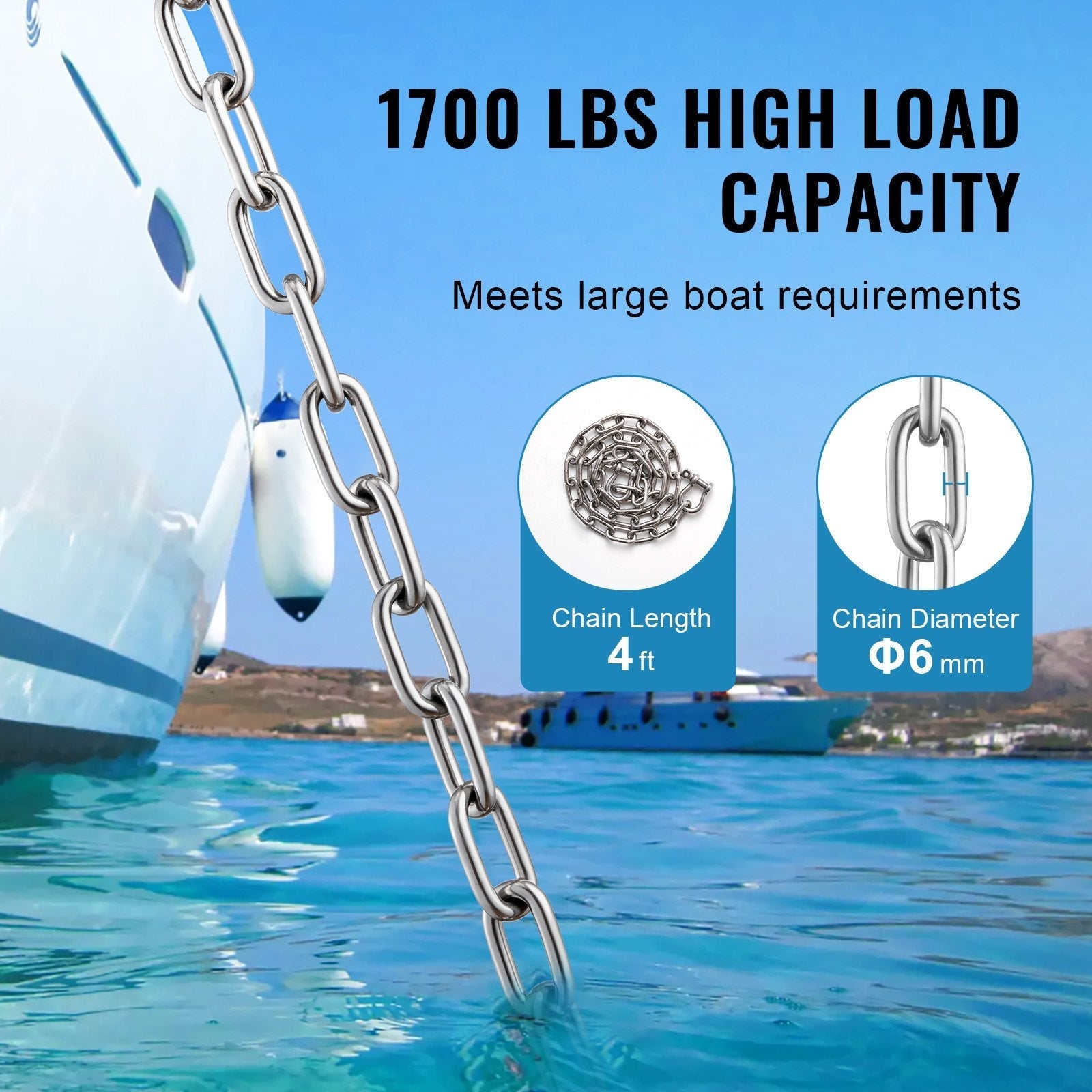 VEVOR Boat Anchor Chain Stainless Steel Lead Chain 1/4