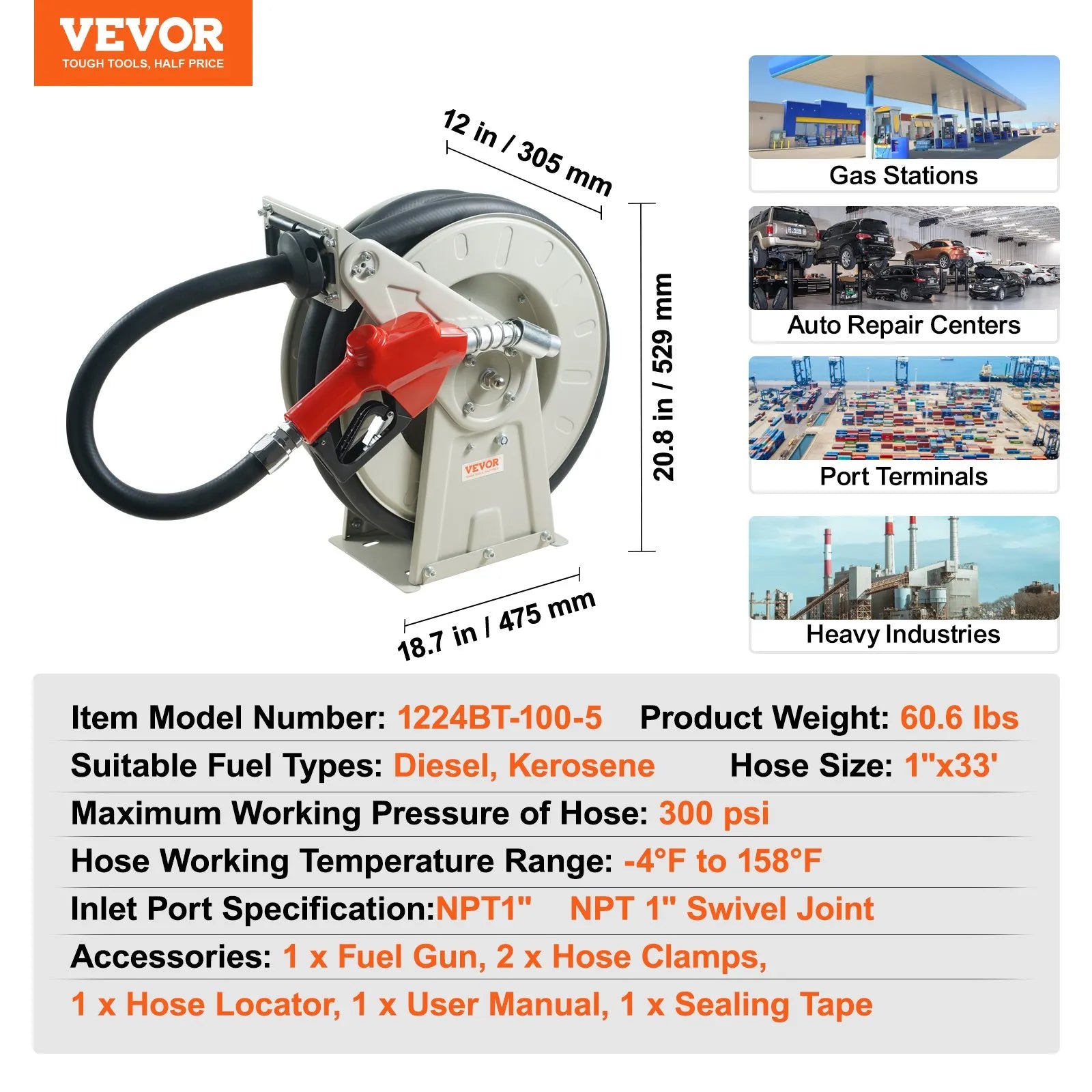 VEVOR Fuel Hose Reel, 1
