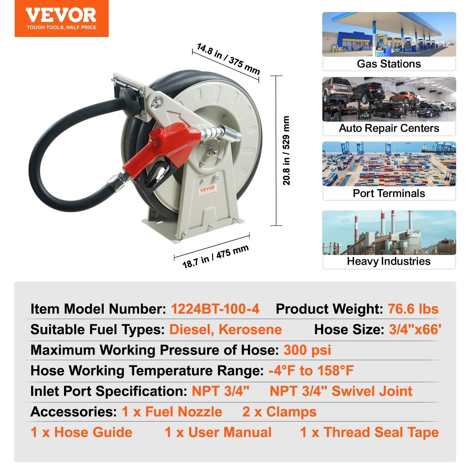 VEVOR Fuel Hose Reel, 3/4