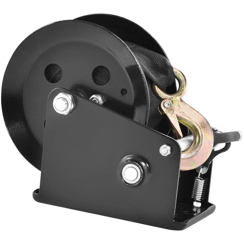 VEVOR Hand Winch, 1600 lbs Pulling Capacity, Boat Trailer Winch Heavy Duty Rope Crank with 33 ft Polyester Strap and Two-Way Ratchet, Manual Operated Hand Crank Winch for Trailer, Boat or ATV Towing