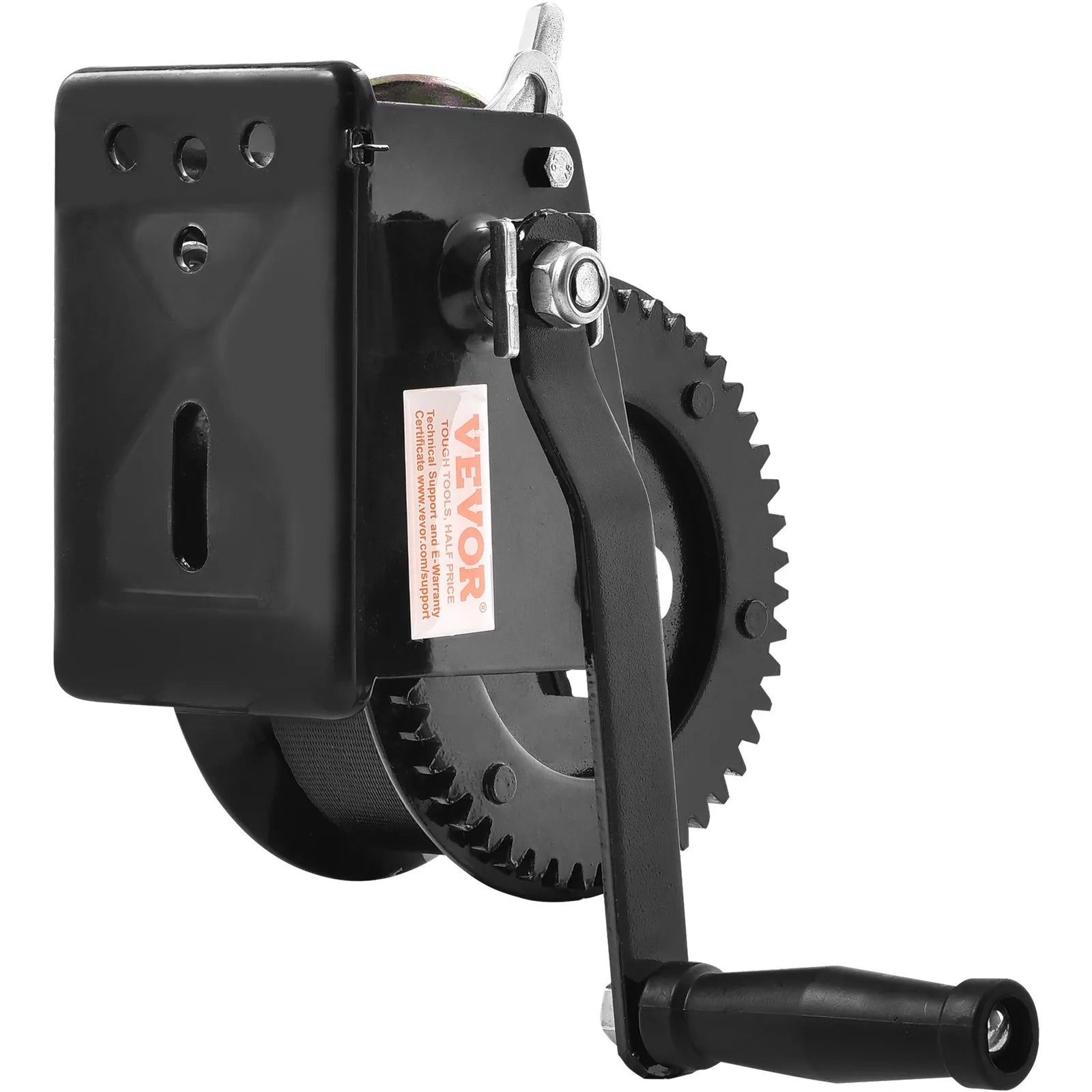 VEVOR Hand Winch, 1600 lbs Pulling Capacity, Boat Trailer Winch Heavy Duty Rope Crank with 33 ft Polyester Strap and Two-Way Ratchet, Manual Operated Hand Crank Winch for Trailer, Boat or ATV Towing