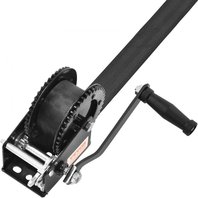 VEVOR Hand Winch, 2000 lbs Pulling Capacity, Boat Trailer Winch Heavy Duty Rope Crank with 23 ft Polyester Strap and Two-Way Ratchet, Manual Operated Hand Crank Winch for Trailer, Boat or ATV Towing
