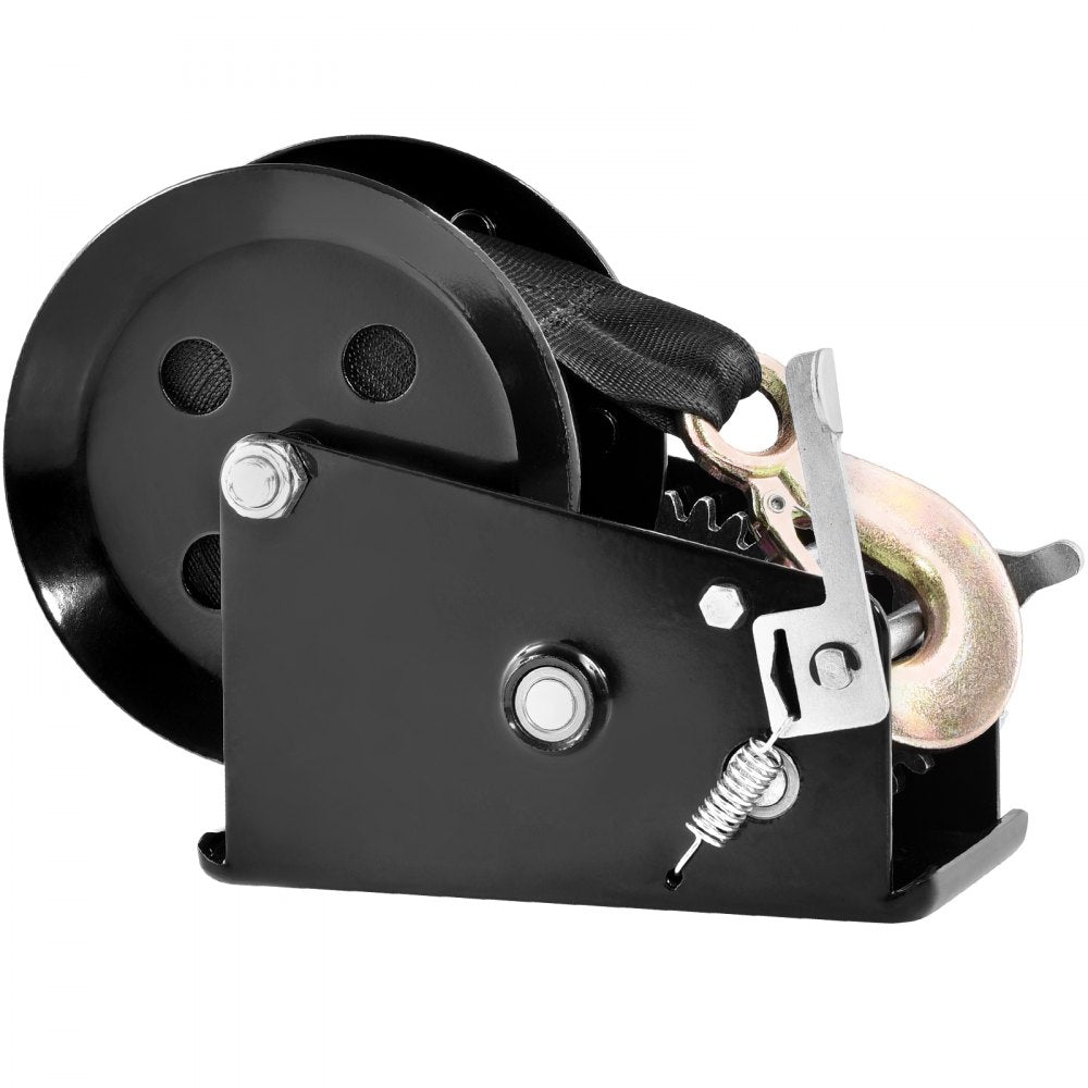 VEVOR Hand Winch, 3500 lbs Pulling Capacity, Boat Trailer Winch Heavy Duty Rope Crank with 33 ft Polyester Strap and Two-Way Ratchet, Manual Operated Hand Crank Winch for Trailer, Boat or ATV Towing