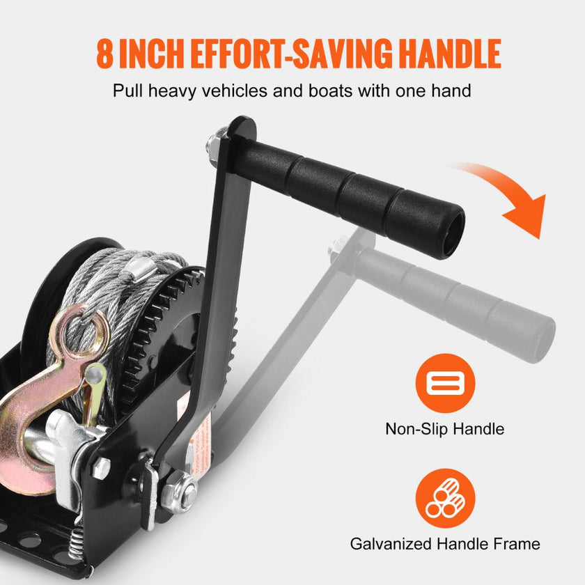 VEVOR Hand Winch, 800 lbs Pulling Capacity, Boat Trailer Winch Heavy Duty Rope Crank with 33 ft Steel Wire Cable and Two-Way Ratchet, Manual Operated Hand Crank Winch for Trailer, Boat or ATV Towing