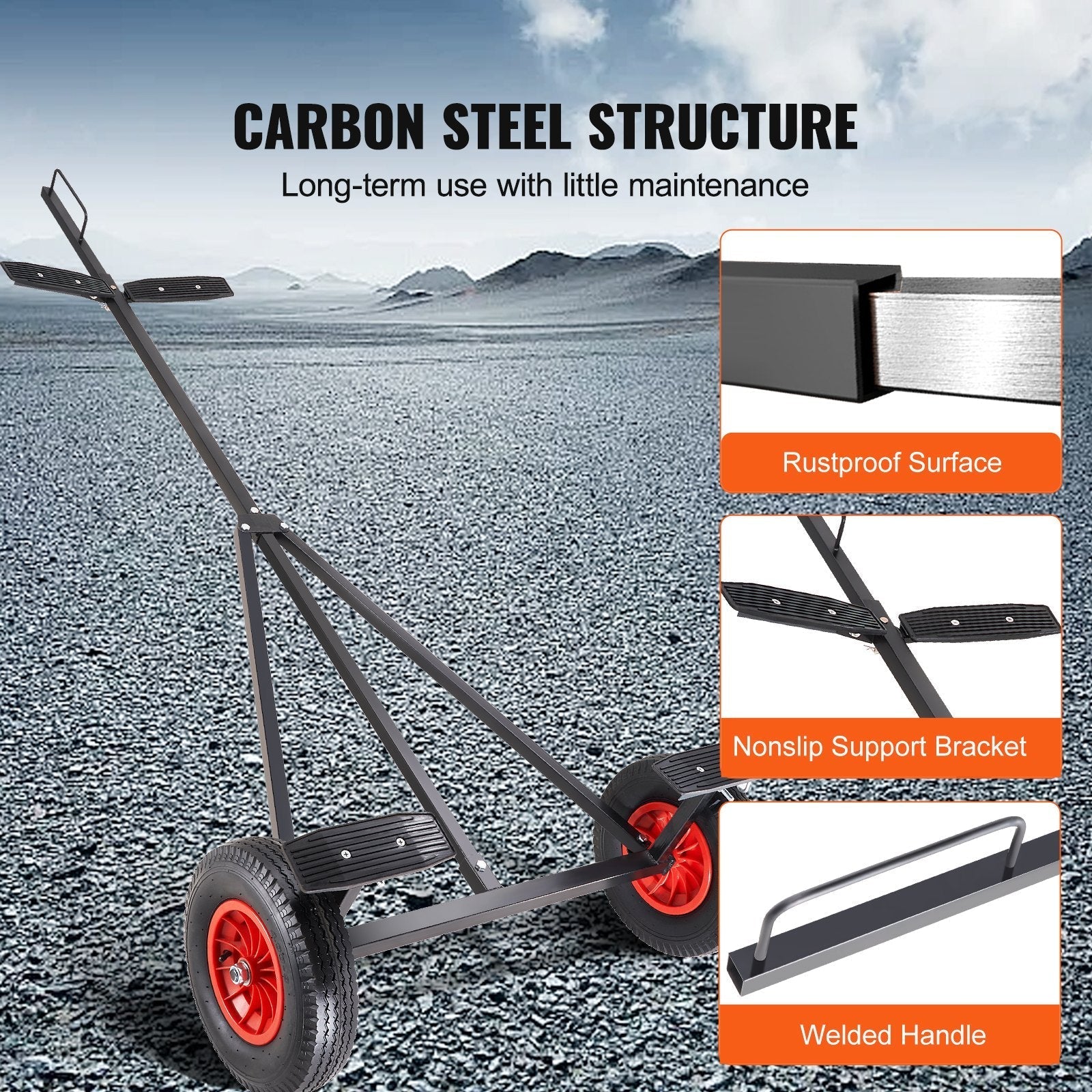 VEVOR Boat Trailer Dolly 420lbs Load Capacity, Carbon Steel Trailer Mover with 96''-116'' Adjustable Length, 16'' Pneumatic Tires & Nonslip Support Bracket, for Moving Kayak Motorboat Fishing Boat
