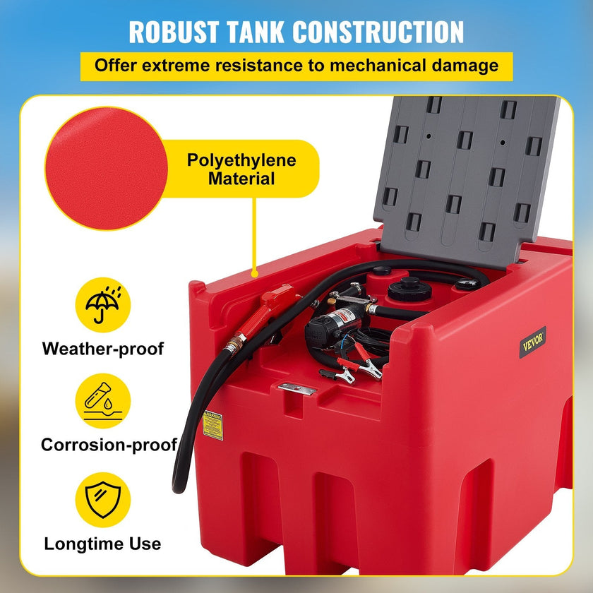 VEVOR Portable Diesel Tank, 116 Gallon Capacity, Diesel Fuel Tank with 12V Electric Transfer Pump, Polyethylene Diesel Transfer Tank for Easy Fuel Transportation, Red