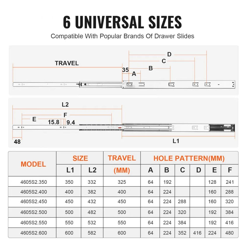VEVOR Drawer Slides Side Mount Rails, Soft-Close 6 Pairs 24 Inch, Heavy Duty Full Extension Steel Track, Noiseless Guide Glides Cabinet Kitchen Runners with Ball Bearing, 100 Lbs Load Capacity