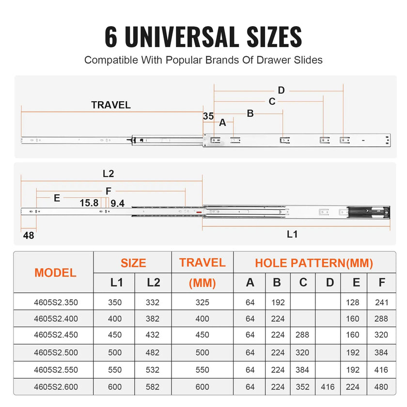VEVOR Drawer Slides Side Mount Rails, Soft-Close 10 Pairs 24 Inch, Heavy Duty Full Extension Steel Track, Noiseless Guide Glides Cabinet Kitchen Runners with Ball Bearing, 100 Lbs Load Capacity