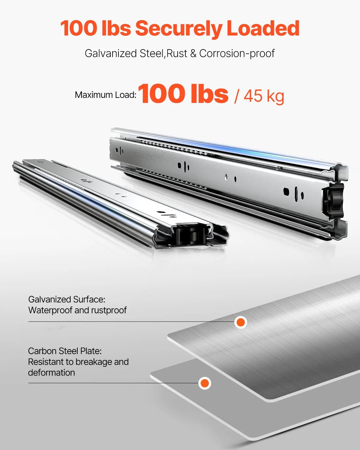 VEVOR Drawer Cabinet Slides Side Mount 24 inch 10 Pairs 100 LB Load Replacement