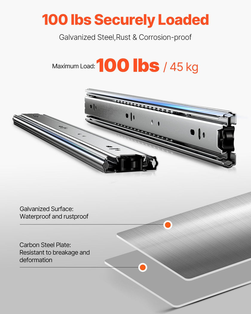 VEVOR Drawer Cabinet Slides Side Mount 18 inch 10 Pairs 100 LB Load Replacement