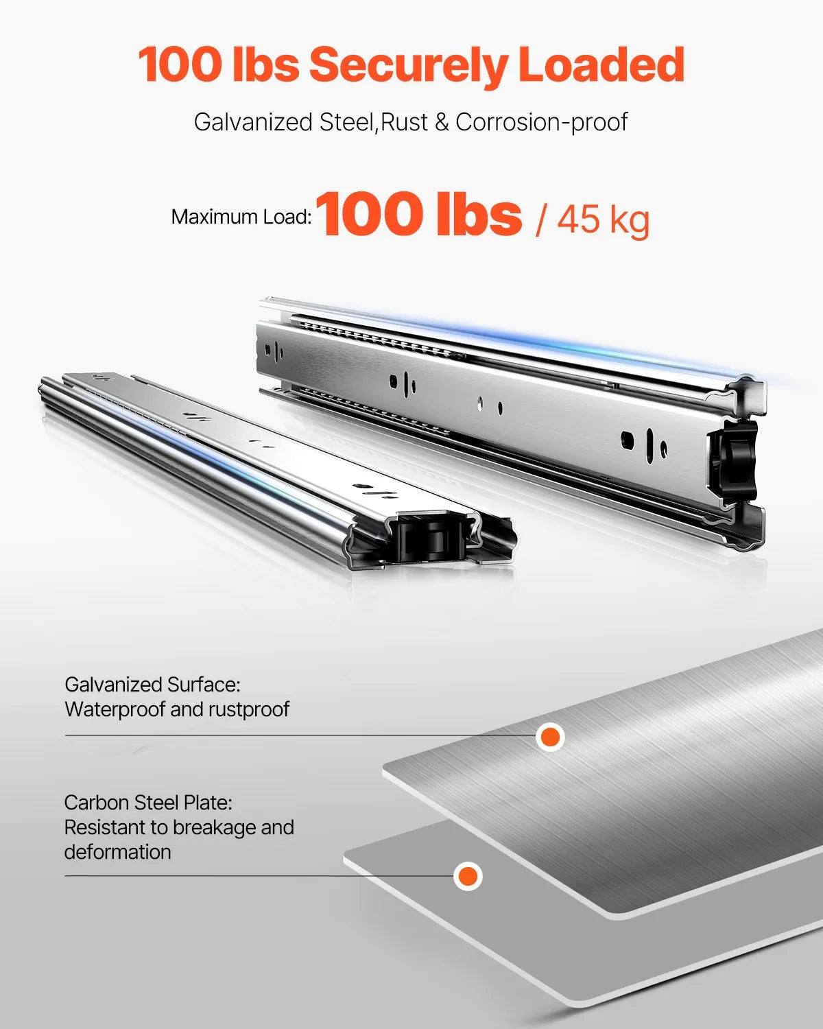 VEVOR Drawer Cabinet Slides Side Mount 20 inch 10 Pairs 100 LB Load Replacement