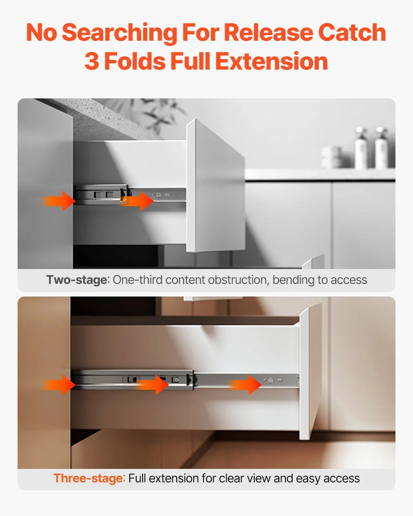 VEVOR Drawer Cabinet Slides Side Mount 20 inch 10 Pairs 100 LB Load Replacement