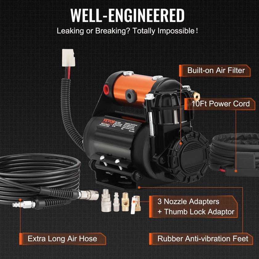 VEVOR Onboard Air Compressor Kit 150PSI Offroad Air Compressor Portable Tire Inflator Heavy Duty 3.5CFM Air Pump for Jeep SUV 4x4 Vehicle Compatibility with Air tools, Air horns, Lockers