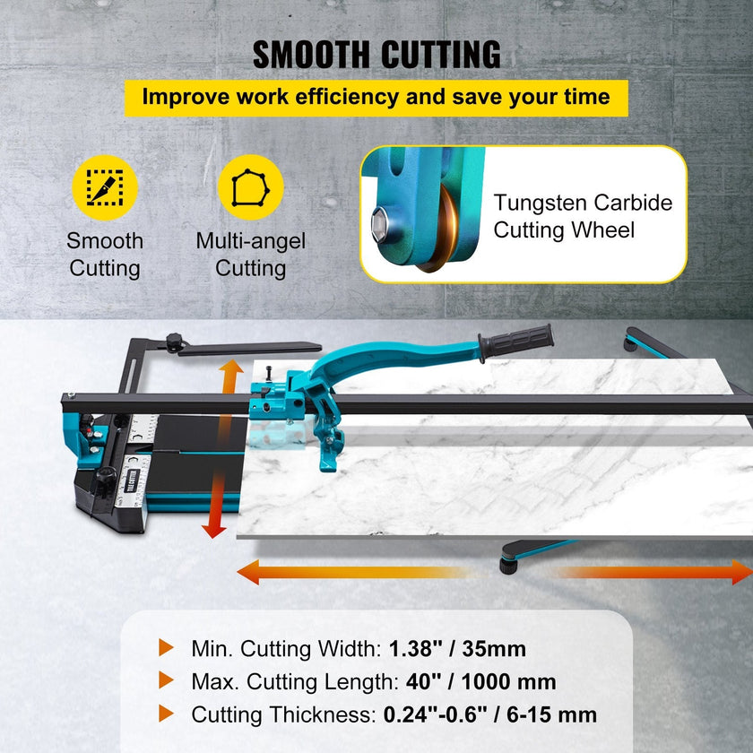 VEVOR 40 Inch Tile Cutter Single Rail Double Brackets Manual Tile Cutter 3/5 in Cap w/Precise Laser Manual Tile Cutter Tools for Precision Cutting (40 Inch)