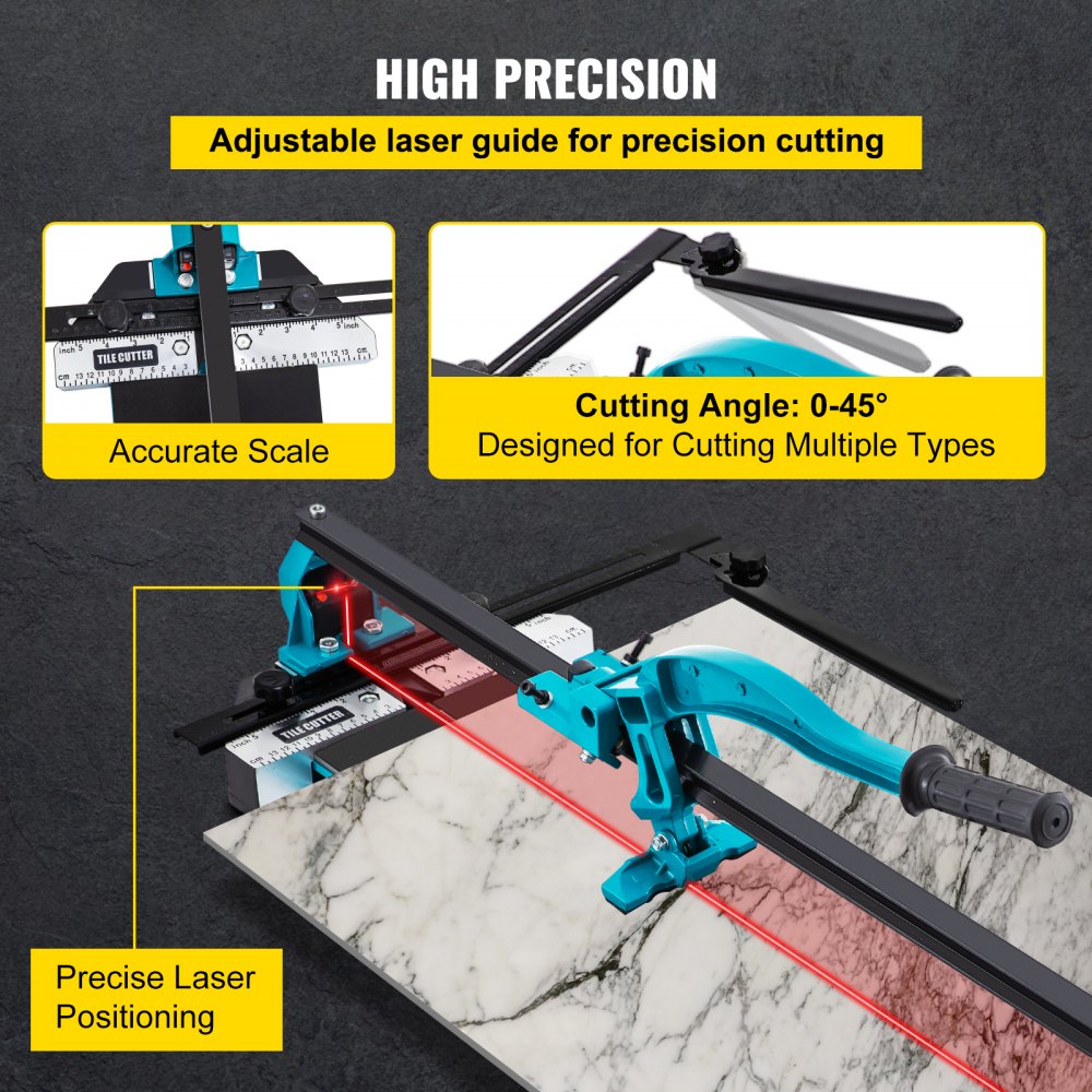 VEVOR Tile Cutter, 24 Inch Manual Tile Cutter, Tile Cutter Tools w/Single Rail Double Brackets, 3/5 in Cap w/Precise Laser Guide, Tile Cutter Porcelain Tools for Precision Cutting Porcelain Tiles