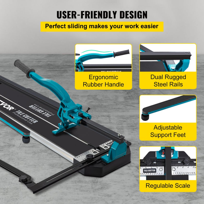 VEVOR Tile Cutter, 24 Inch Manual Tile Cutter, Tile Cutter Tools w/Single Rail Double Brackets, 3/5 in Cap w/Precise Laser Guide, Tile Cutter Porcelain Tools for Precision Cutting Porcelain Tiles